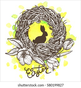 Vintage decorative  Easter graphic card. Illustration for greeting cards, invitations, and other printing projects.