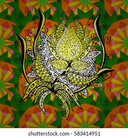 Vintage decorative element on a background. Invitation with colored mandala. Vector pattern for wedding card illustration.