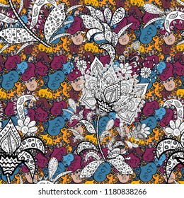 Vintage decorative element on a black, white and blue colors. Invitation with colored mandala. Vector pattern for wedding card illustration.