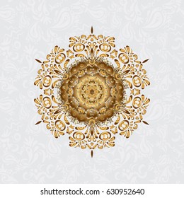 Vintage decorative element on a gray background. Invitation with gloden mandala. Vector pattern for wedding card illustration.