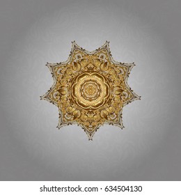 Vintage decorative element on a gray background. Invitation with gloden mandala. Vector pattern for wedding card illustration.