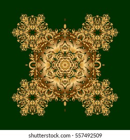 Vintage decorative element on a green background. Invitation with gloden mandala. Vector pattern for wedding card illustration.