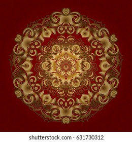Vintage decorative element on a red background. Invitation with gloden mandala. Vector pattern for wedding card illustration.