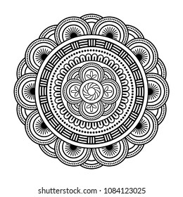 Vintage decorative element. Round pattern in white and black colors. Arabic, turkish, ottoman motifs. Isolated mandala in vector