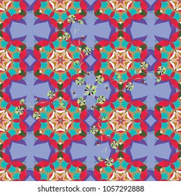 Vintage Decorative Elements. Abstract Mandala. Islam, Arabic, Indian, Turkish, Pakistan, Chinese, Ottoman Motifs. Oriental Colored Pattern On Blue, Red, Orange, Violet And Green Colors. Vector Sketch.
