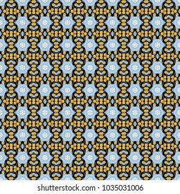 Vintage decorative elements. Arabic, Nepali, Indian, ottoman, oriental motifs. Vector seamless pattern with mandalas, trendy print. Unique asian pattern in black, blue and yellow colors.