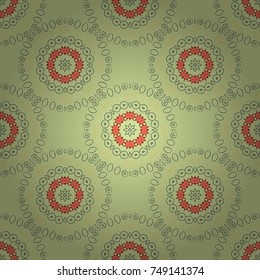 Vintage decorative elements. Arabic, Nepali, Indian, ottoman, oriental motifs. Unique asian pattern in gray, yellow and orange colors. Vector seamless pattern with mandalas, trendy print.