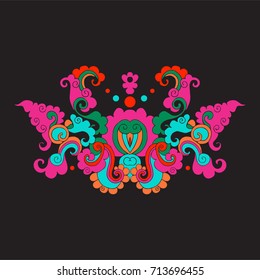 Vintage decorative elements in asian style on black background. 