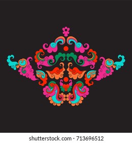 Vintage decorative elements in asian style on black background. 