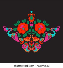 Vintage decorative elements in asian style on black background. 