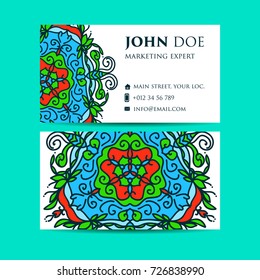 Vintage decorative elements. Business Cards. Ornamental floral. Oriental pattern illustration. Islam, Arabic Indian turkish motifs