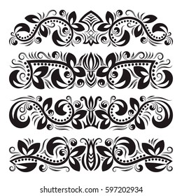 Vintage decorative elements for design. Floral decorations in antique style.