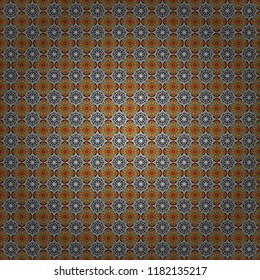 Vintage decorative elements. Indian, Arabic, Turkish motifs. Vector patchwork quilt pattern in orange, black and gray colors. Abstract colorful mosaic style. Hand drawn seamless pattern.
