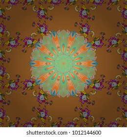 Vintage decorative elements. Islam, Arabic, Indian, ottoman motifs. Hand drawn sketch on brown, green, gray colors. Vector seamless pattern tile with mandalas. Perfect for printing on fabric or paper.