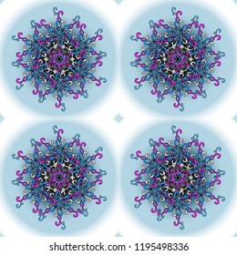 Vintage decorative elements. Islam, Arabic, Indian, turkish, pakistan, chinese, ottoman motifs. Oriental colored pattern on neutral, blue and white colors. Abstract Mandala. Vector illustration.