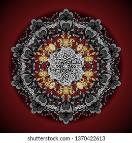 Vintage decorative elements. Islam, Arabic, Indian, turkish, pakistan, chinese, ottoman motifs. Oriental colored pattern on red, gray and black colors. Vector illustration. Abstract Mandala.