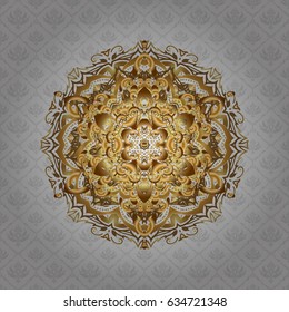 Vintage decorative elements. Islam, Arabic, Indian, turkish, pakistan, chinese, ottoman motifs. Abstract Mandala. Vector illustration. Oriental golden pattern on gray background.