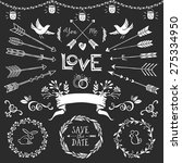 Vintage decorative elements with lettering. Hand drawn vector design wedding set.