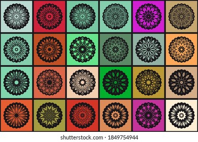 Elementos decorativos de época con mandala. Patrón oriental, ilustración vectorial. Motivos islámicos, árabes, indios, otomanos.