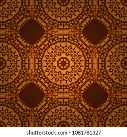 Vintage decorative elements in orange, red and brown colors. Seamless pattern mandala ornament. Tribal motifs. Vector oriental background in saturated colors.
