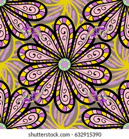 Vintage decorative elements. Oriental colored pattern on violet background. Abstract Mandala. Islam, Arabic, Indian, turkish, pakistan, chinese, ottoman motifs. Vector illustration.