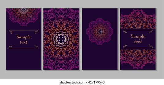  Vintage decorative elements. Ornamental floral business cards, oriental pattern, vector illustration. Islam, Arabic, Indian, turkish, pakistan, chinese, ottoman motifs.