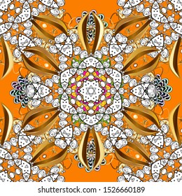 Vintage decorative elements. Vector illustration. Abstract Mandala. Islam, Arabic, Indian, turkish, pakistan, chinese, ottoman motifs. Oriental colored pattern on orange and white colors.