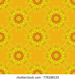 Vintage decorative elements in yellow, orange and magenta colors. Vector oriental background in saturated colors. Seamless pattern mandala ornament. Tribal motifs.