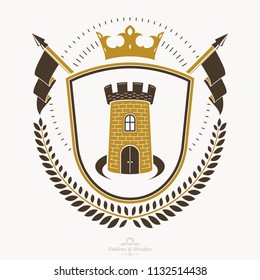Vintage decorative emblem composition, heraldic vector.