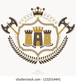 Vintage decorative emblem composition, heraldic vector.