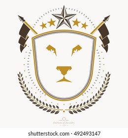 Vintage decorative emblem composition, heraldic vector.