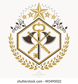 Vintage decorative emblem composition, heraldic vector.