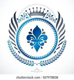 Vintage decorative emblem composition, heraldic vector.