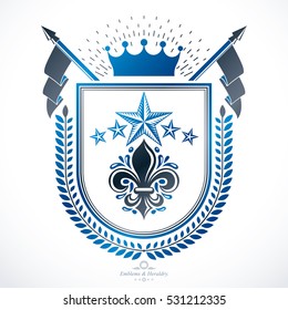 Vintage decorative emblem composition, heraldic vector.
