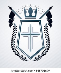 Vintage decorative emblem composition, heraldic vector.