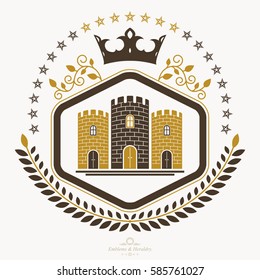 Vintage decorative emblem composition, heraldic vector.