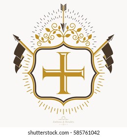 Vintage decorative emblem composition, heraldic vector.