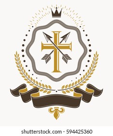 Vintage decorative emblem composition, heraldic vector.
