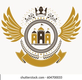 Vintage decorative emblem composition, heraldic vector.