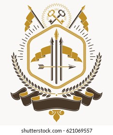 Vintage decorative emblem composition, heraldic vector.