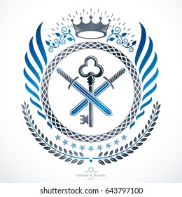 Vintage decorative emblem composition, heraldic vector.