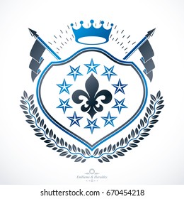 Vintage decorative emblem composition, heraldic vector.