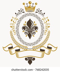Vintage decorative emblem composition, heraldic vector.