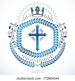 Vintage decorative emblem composition, heraldic vector.