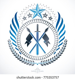 Vintage decorative emblem composition, heraldic vector.