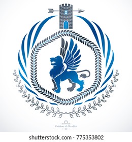 Vintage decorative emblem composition, heraldic vector.