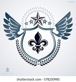 Emblema decorativo vintage, composición vectorial heráldica.
