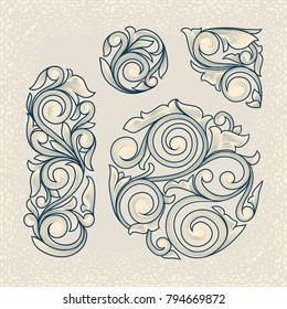 Vintage decorative floral design elements