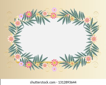 Vintage decorative floral frame for Jewish Holiday Passover Pesach, Shavuot, Rosh Hashanah, Purim Sukkot greeting card decoration jewish traditional ornament flowers eucalyptus leaves frame blank page