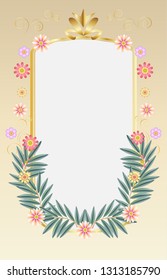 Vintage decorative floral frame for Jewish Holiday Passover Pesach, Shavuot Rosh Hashanah Sukkot Wedding greeting card decoration jewish traditional ornament flowers eucalyptus leaves frame copy space